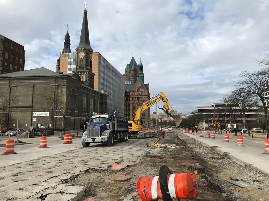Demolition on the Milwaukee Streetcar project